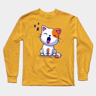 Cute Cat Yawning Sleepy Cartoon Long Sleeve T-Shirt